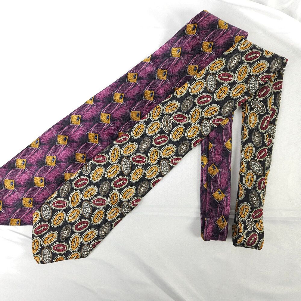 2 Robert Talbott Purple & Gray Geometric Shape Silk Ties Made in the‎ USA